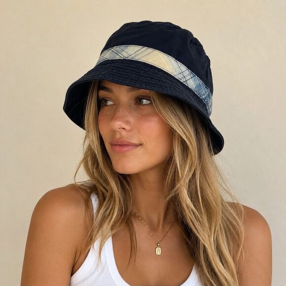 Polo Ralph Lauren Bucket Hat S/M Navy Cotton Plaid Band Fishing Sun Hat Unisex main image 10